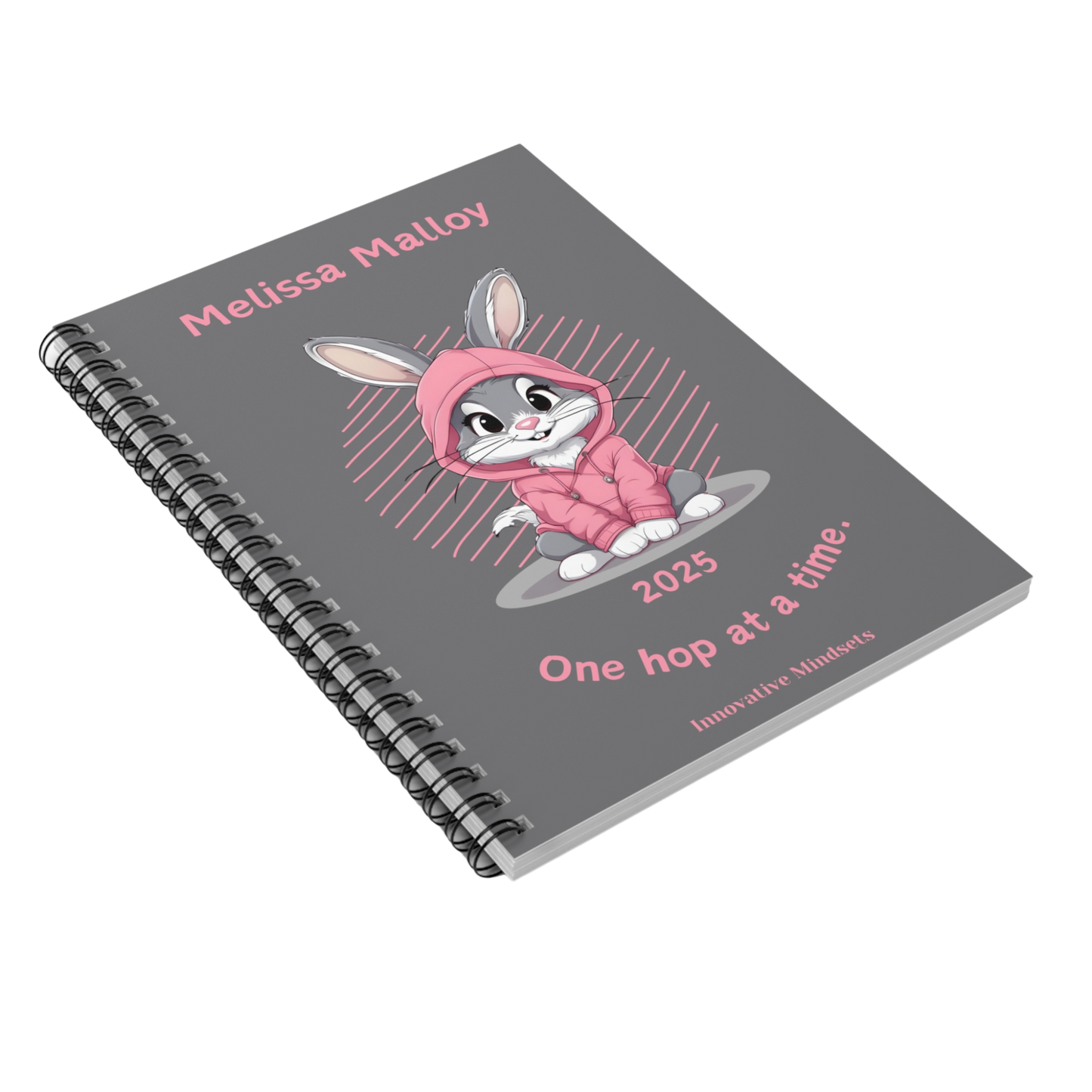 "One hop at a time." 2025 Personalized Bunny Rabbit Spiral Notebook for Kids II