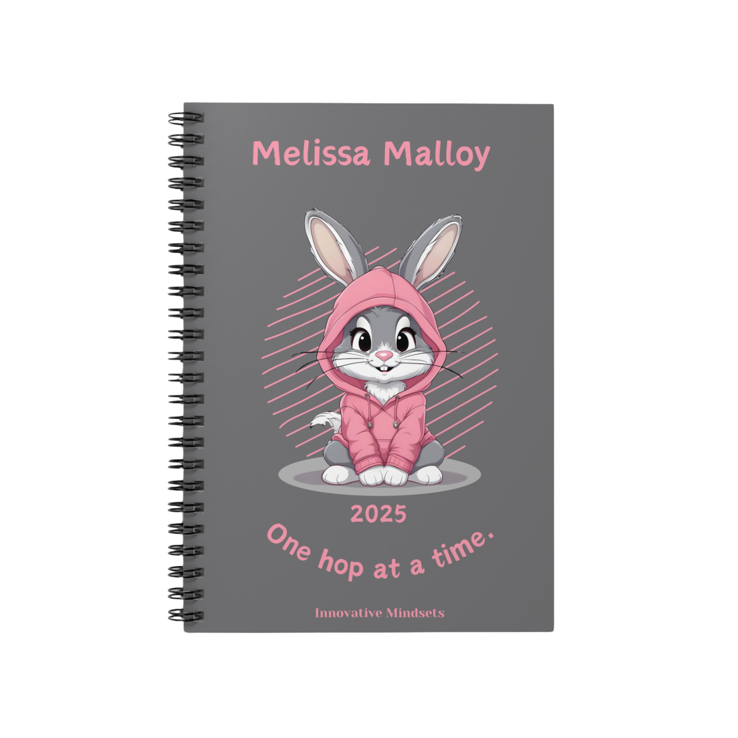 "One hop at a time." 2025 Personalized Bunny Rabbit Spiral Notebook for Kids II