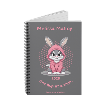 "One hop at a time." 2025 Personalized Bunny Rabbit Spiral Notebook for Kids II