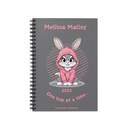 "One hop at a time." 2025 Personalized Bunny Rabbit Spiral Notebook for Kids II