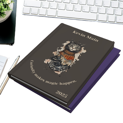 "Curiosity makes magic happen." 2025 Personalized Name & Message Hardcover Cat Journal