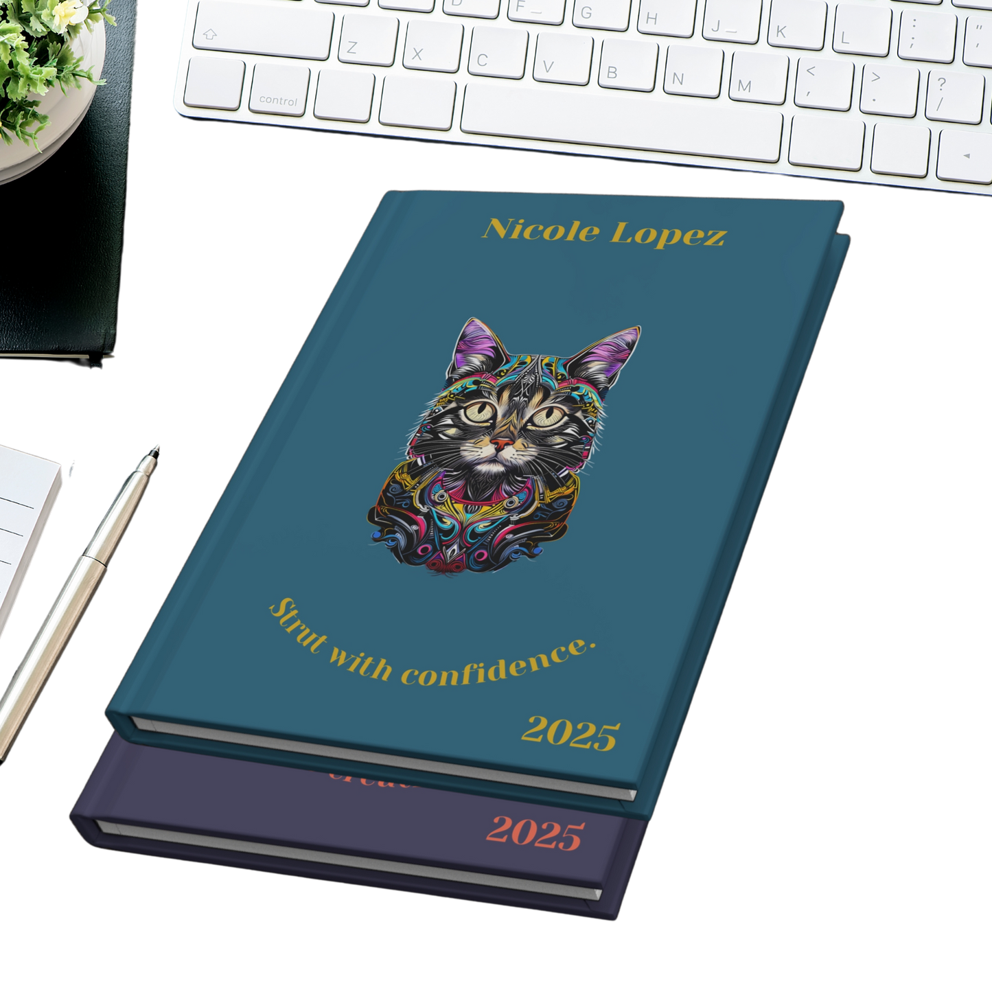 "Strut with confidence." 2025 Personalized Name & Message Hardcover Cat Journal