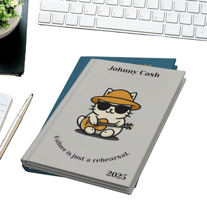 "Failure is just a rehearsal." 2025 Personalized Name & Message Hardcover Cat Journal