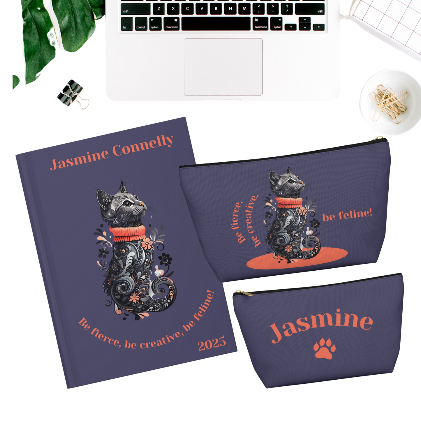 "Be fierce, be creative, be feline!" Personalized Accessory Pouch