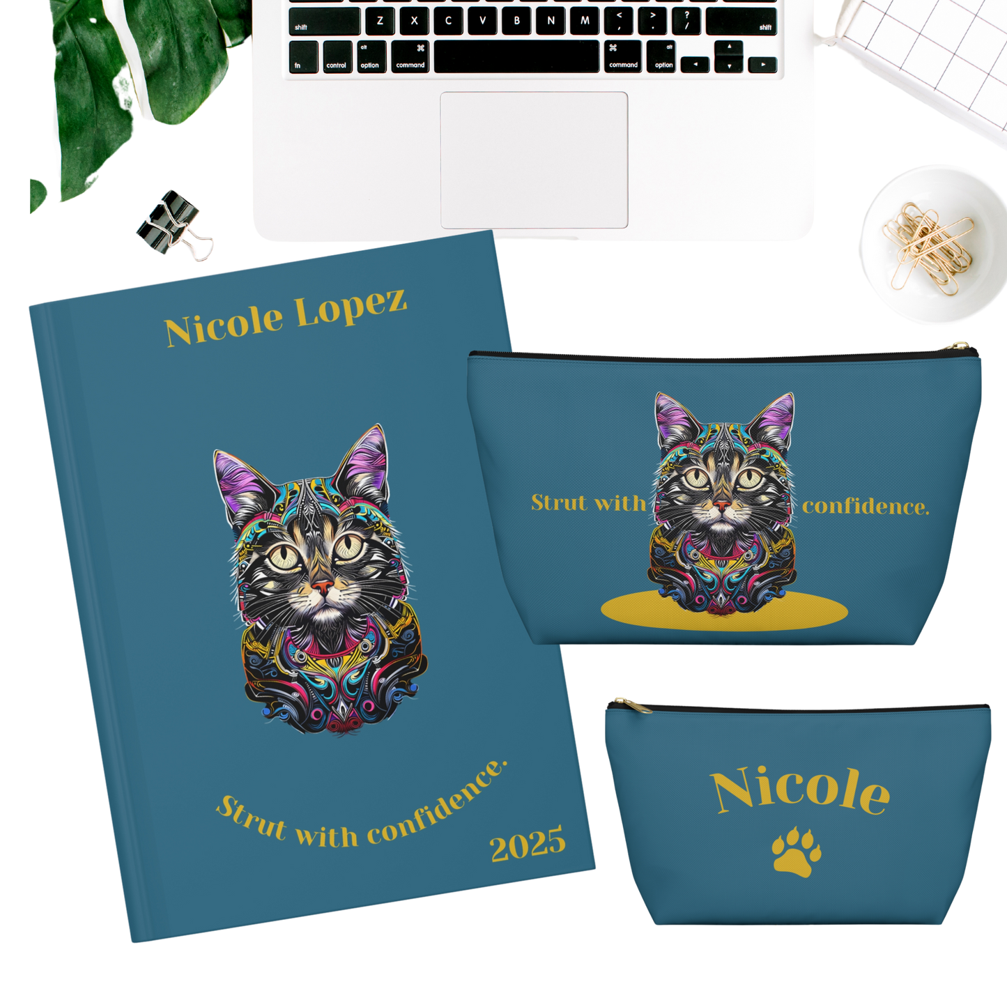 "Strut with confidence." 2025 Personalized Name & Message Hardcover Cat Journal