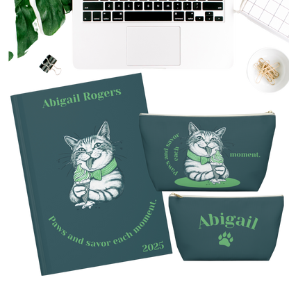 "Paws and savor each moment." 2025 Personalized Name & Message Hardcover Cat Journal