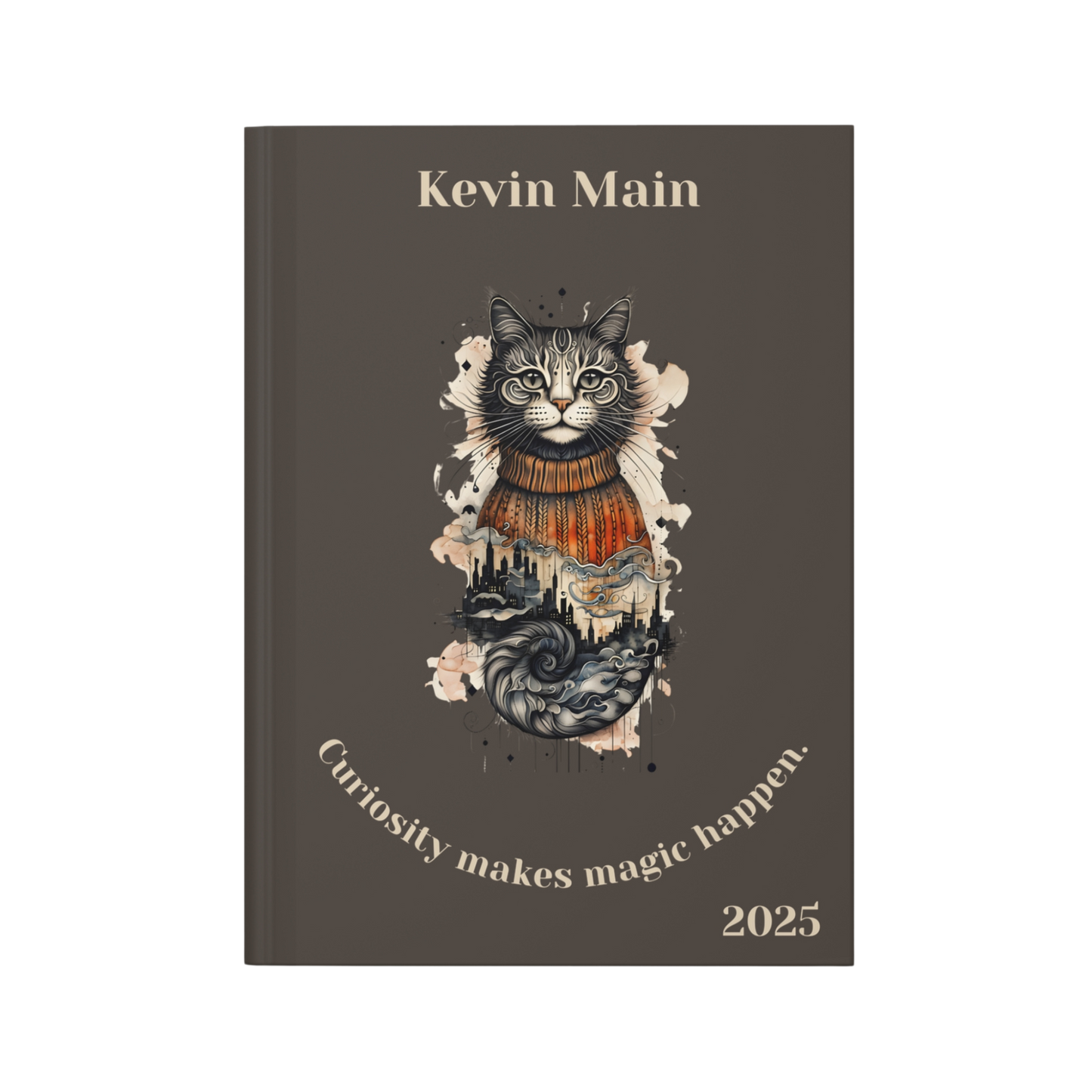 "Curiosity makes magic happen." 2025 Personalized Name & Message Hardcover Cat Journal