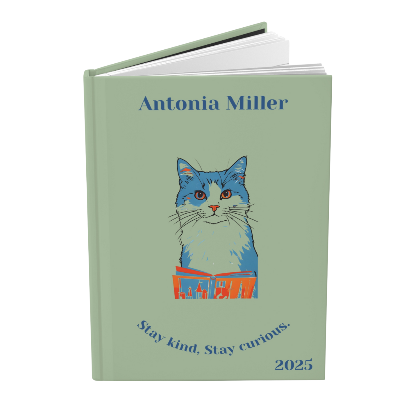 "Stay kind, stay curious." 2025 Personalized Name & Message Hardcover Cat Journal