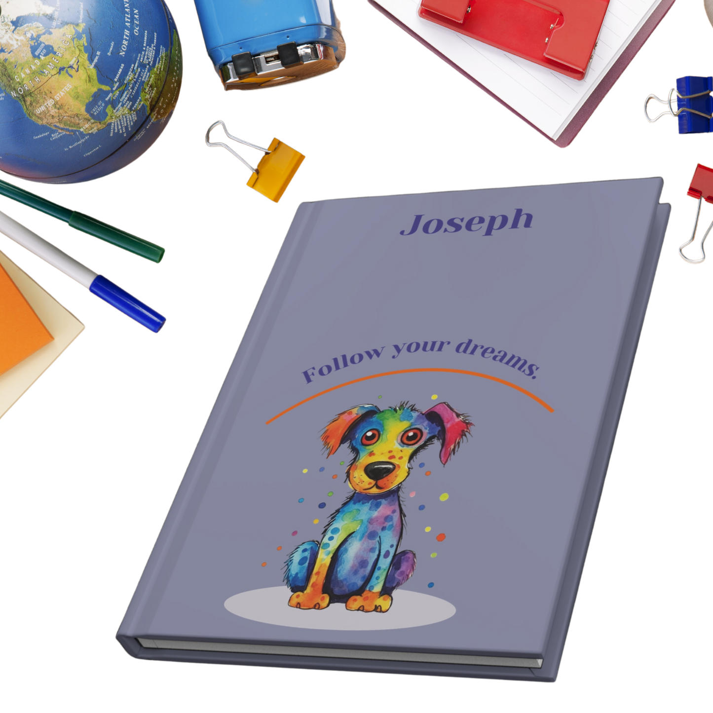 "Follow your dreams." 2025 Personalized Name & Message Hardcover Dog Journal