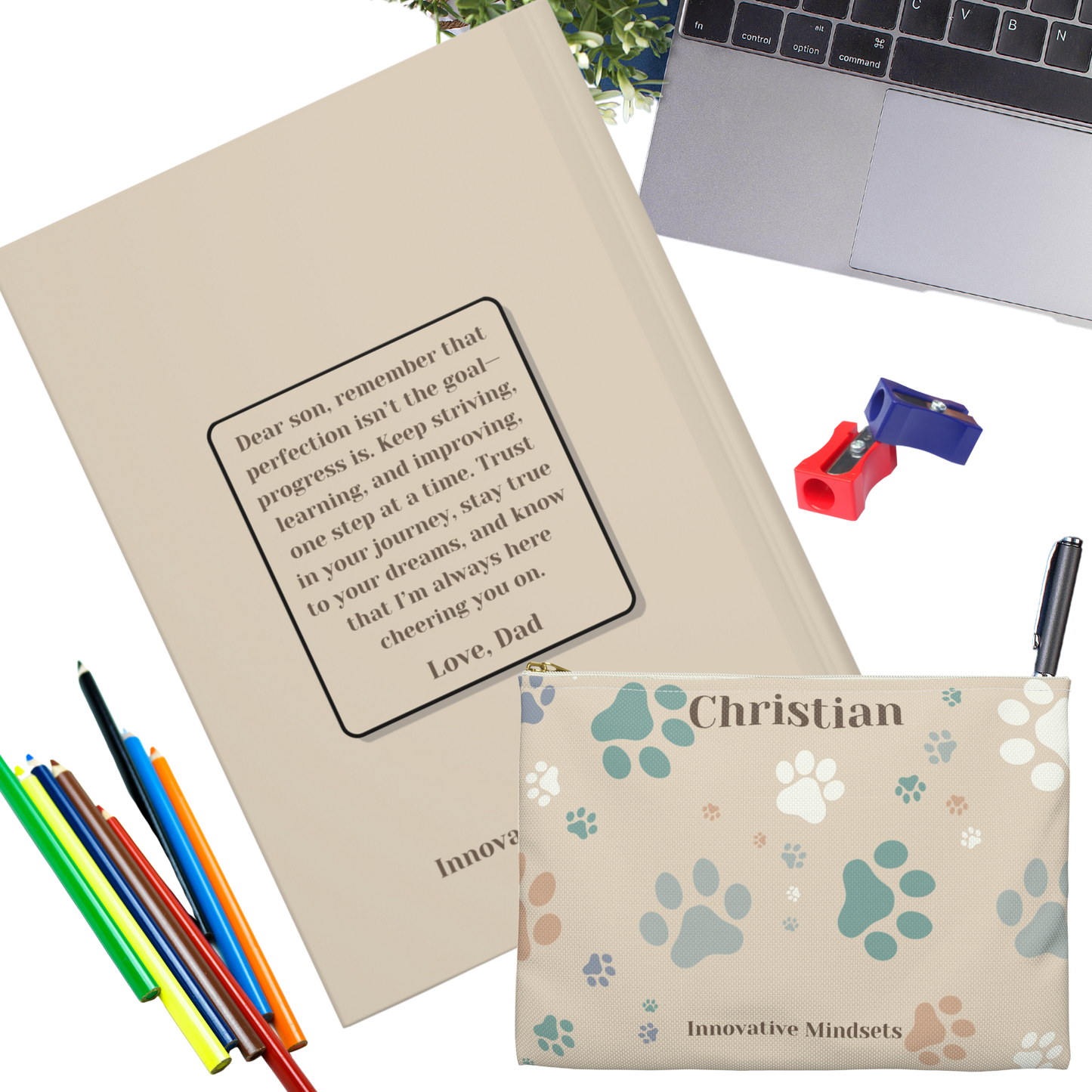 "Progress not perfection." Personalized Pencil Case & Accessory Pouch
