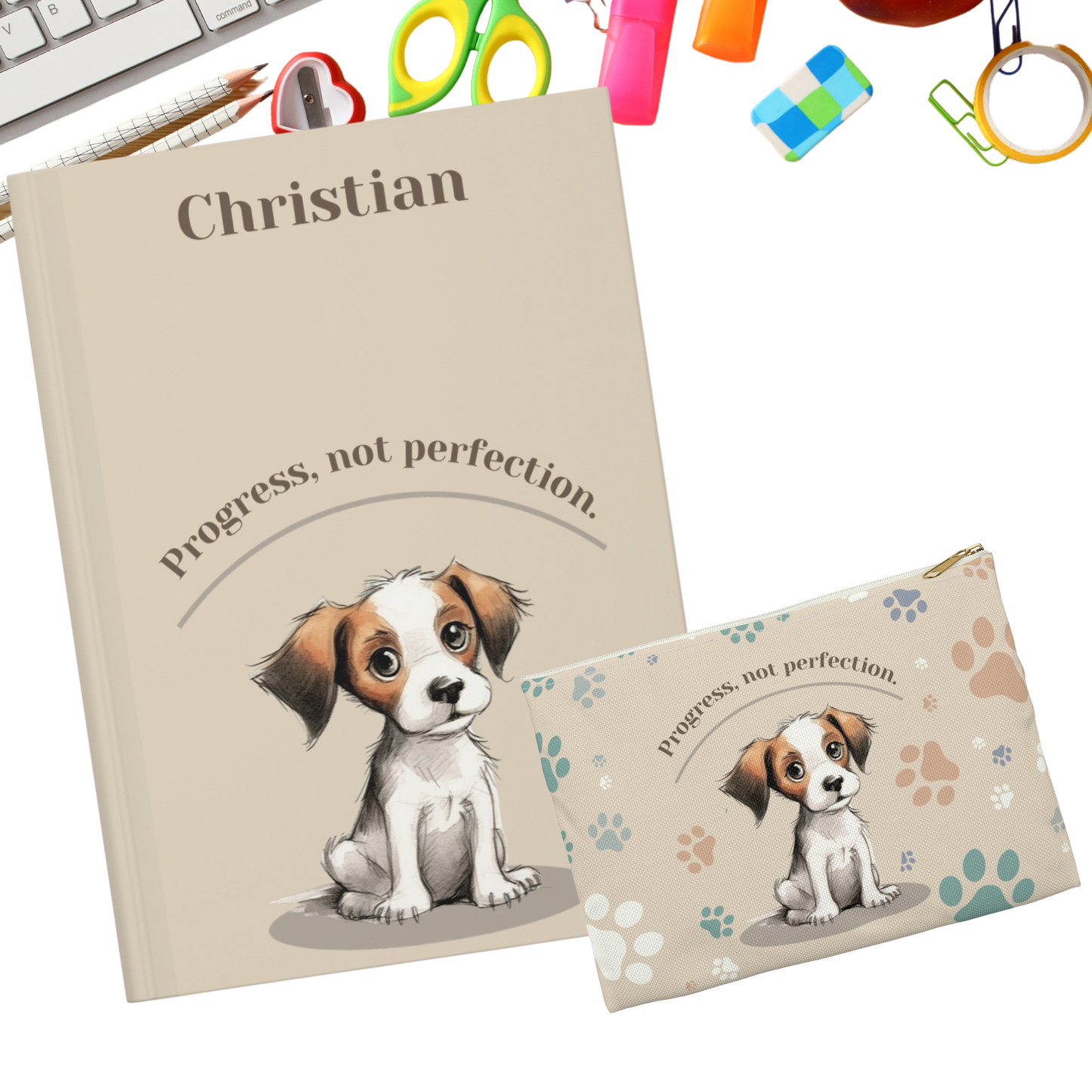 "Progress not perfection." Personalized Pencil Case & Accessory Pouch