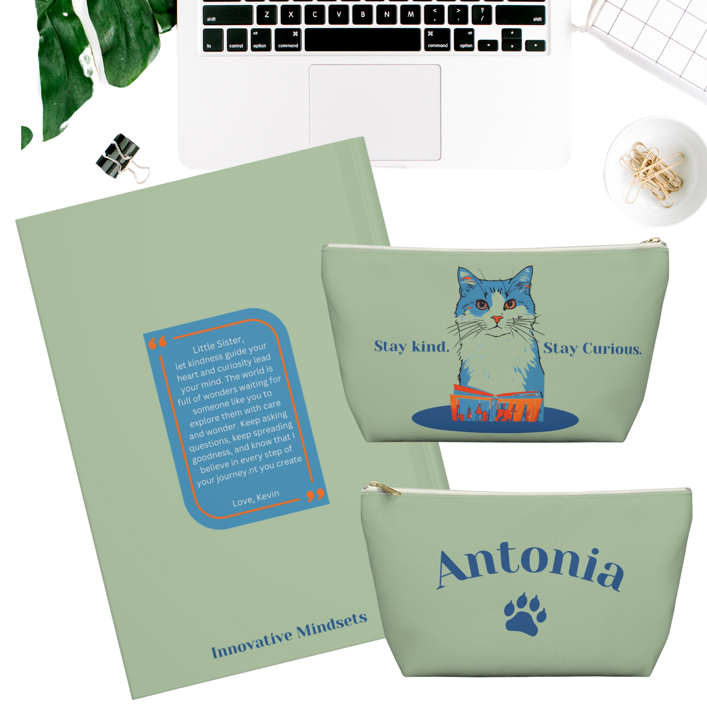 "Stay kind. Stay curious." Personalized Accessory Pouch