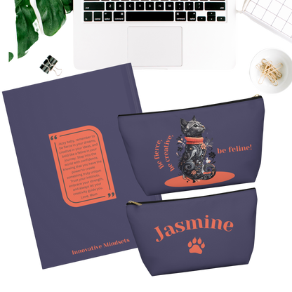 "Be fierce, be creative, be feline!" Personalized Name & Message Hardcover Cat Journal
