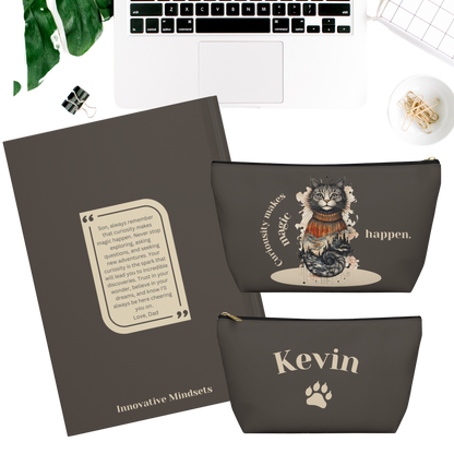 "Curiosity makes magic happen." 2025 Personalized Name & Message Hardcover Cat Journal